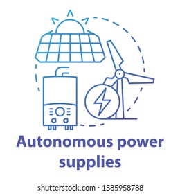 Autonomous power supplies blue gradient concept icon. Sustainable smart house idea thin line illustration. Producing energy methods. Sun batteries and windmills. Vector isolated outline drawing