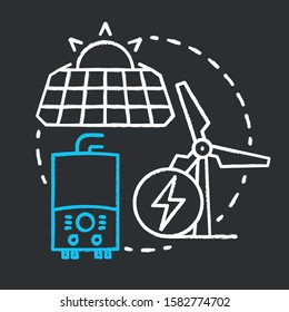 Autonomous power supplies chalk concept icon. Sustainable smart house idea. Producing energy methods. Installing sun batteries and windmills. Vector isolated chalkboard illustration