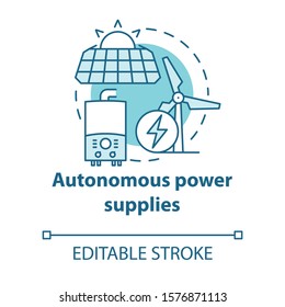 Autonomous power supplies turquoise concept icon. Sustainable smart house idea thin line illustration. Producing energy. Sun batteries and windmills. Vector isolated outline drawing. Editable stroke