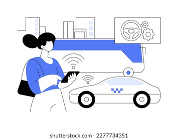 Autonomous public transport abstract concept vector illustration. Self-driving bus, urban transport services, smart taxi, automatic road service, public bus, city train, traffic abstract metaphor.