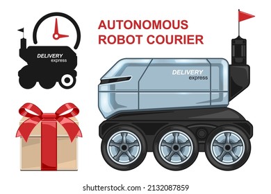 autonomous robot courier delivery realistic cartoon style side view isolated vector