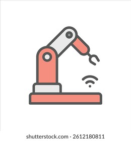 autonomous robot filled outline icon. robotic arm color line illustration.