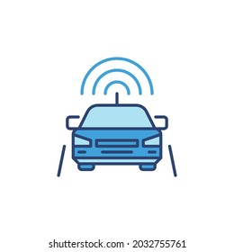Autonomous Robotic Vehicle on Street vector concept blue icon or symbol