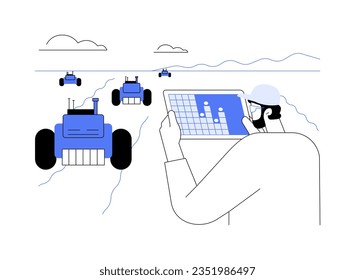 Autonomous seeding abstract concept vector illustration. Autonomous row seeding machines on meadow, modern farming technology, innovation robotics in agriculture industry abstract metaphor.