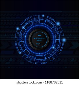 Autonomous Self driving intelligent driverless car vector image on VectorStock, 
black button with a glowing blue 