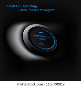 Autonomous Self driving intelligent driverless car vector image on VectorStock, 
black button with a glowing blue 