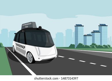 Autonomous self driving taxi. Vector illustration.