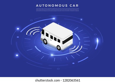 Autonomous self-driving Automobile sensors Smart Car Driverless vehicle technology. Vector illustrate.
