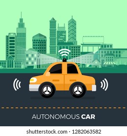 Autonomous self-driving Automobile sensors Smart Car Driverless vehicle technology. Vector illustrate.
