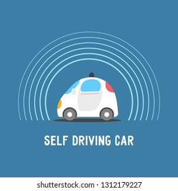Autonomous self-driving automobile. Sensors smart car. Driverless vehicle vector illustration.