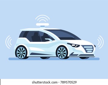 Autonomous Self-driving Automobile Sensors Smart Car Driverless Vehicle Vector Illustration