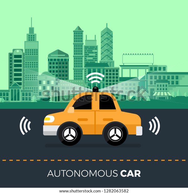 Autonomous self-driving
Automobile sensors Smart Car Driverless vehicle technology. Vector
illustrate.