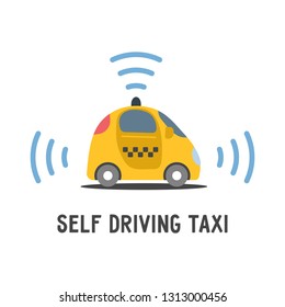 Autonomous self-driving automobile taxi. Sensors smart car. Driverless vehicle vector illustration.