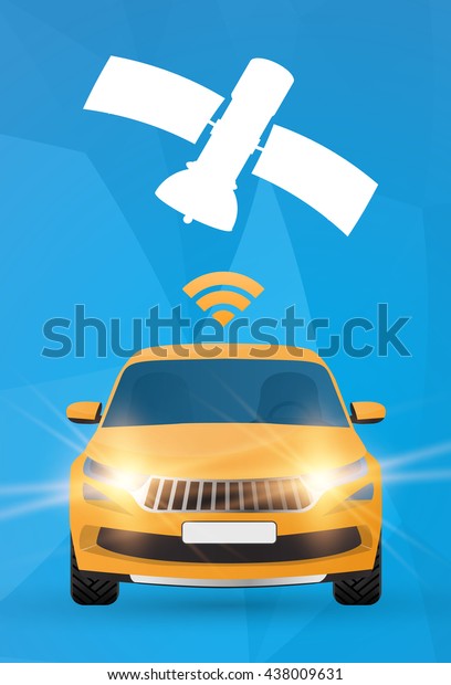 Autonomous self-driving car vector\
illustration, driverless technology, gps\
technology