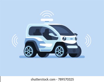 Autonomous Self-driving Smart Car Automobile Sensors Driverless Vehicle Vector Illustration