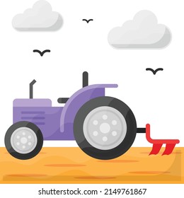 Autonomous Self-Driving Tractors Concept, rotary tiller side view vector color icon design, Farming and Agriculture symbol, village life Sign, Rural and Livestock stock illustration