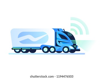 Autonomous self-driving truck on white background. Remote control vehicle. Unmanned truck, future futuristic car concept. Flat style vector illustration.