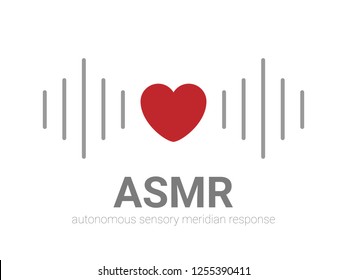 Autonomous sensory meridian response, ASMR logo or icon. Heart shape and sound waves as a symbol of enjoying sounds, whisper or music. Vector illustration flat line style