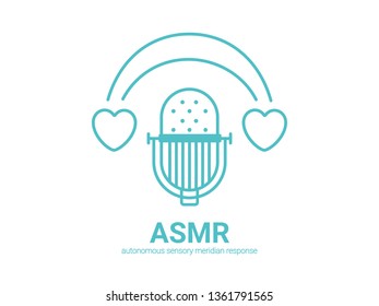 Autonomous sensory meridian response, ASMR logo or icon. Microphone and heart shaped earphones, as a symbol of enjoying sounds, whisper or music. Vector illustration flat line style