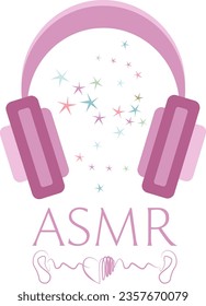 Autonomous sensory meridian response, ASMR logo or icon with pink earphone and meridian logo