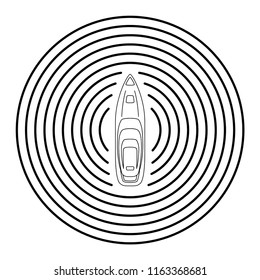 Autonomous ship with radar top view. Self driving boat concept. Self driving water vehicle with radar sensing system. Driverless boat. Vector illustration.