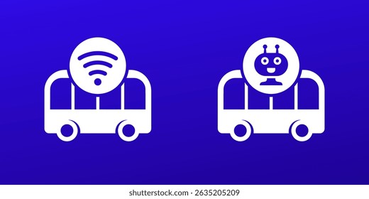 autonomous shuttle bus icons, self driving transport vector