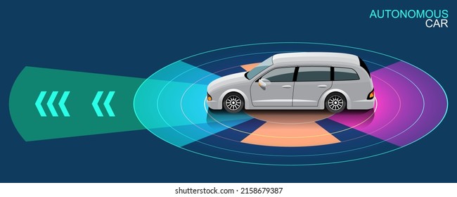 Autonome intelligente Auto-automatische Wireless-Sensor fahren auf der Straße um das Auto. Autonome intelligente Autos fährt auf den Scans der Straßen, beobachten die Entfernung und die automatische Bremsanlage