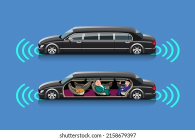 Autonomous smart car automatic wireless sensor driving on road around the car. Autonomous smart car goes on the scans the roads, observe the distance and Automatic braking system