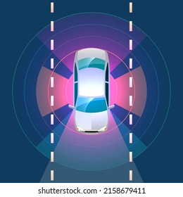 Autonomous smart car automatic wireless sensor driving on road around the car. Autonomous smart car goes on the scans the roads, observe the distance and Automatic braking system