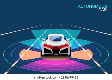 Autonome intelligente Auto-automatische Wireless-Sensor fahren auf der Straße um das Auto. Autonome intelligente Autos fährt auf den Scans der Straßen, beobachten die Entfernung und die automatische Bremsanlage