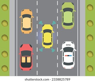 Sensor inalámbrico automático autónomo de coche inteligente que conduce por carretera alrededor del sistema de navegación por satélite GPS del vehículo.