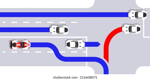 Autonomous smart car goes on the road in traffic. Scans the road, observe the distance