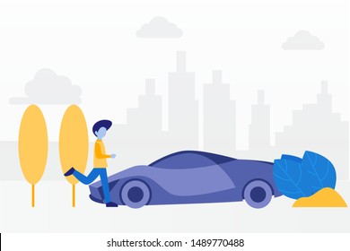 Autonomous smart car. self driving concept vector illustration concept for web landing page template, banner, flyer and presentation