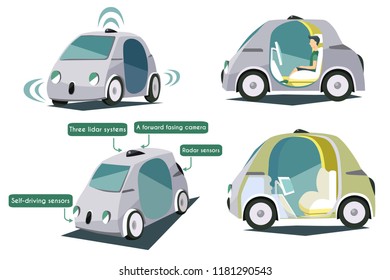 Autonomous smart cars colorful set