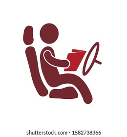 Autonomous smart driverless electric car self-driving on road to city. Vehicle on autopilot and man driver without holding hands on steering wheel. Car interior dashboard display view. Vector concept.