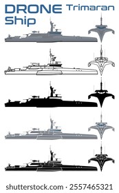 Autonomous surface Ship Trimaran Ocean Patrol vector illustration