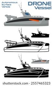 Autonomous surface vehicle ASV combat drone vector illustration