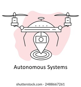 Autonomous Systems Icon: AI Robotics, Self-Driving Technology, Intelligent Automation, Autonomous Vehicles, AI Navigation with editable stroke.