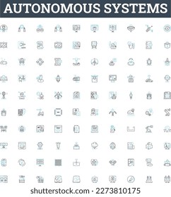 Autonomous systems vector line icons set. Autonomous, Systems, Robotics, AI, Unmanned, Learning, Intelligent illustration outline concept symbols and signs