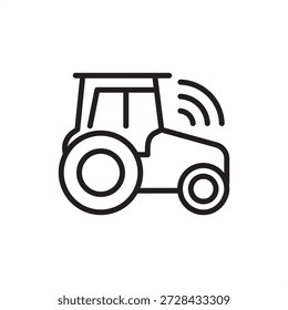 Autonome Traktorsymbol. Intelligente Landwirtschaft und Roboterlandwirtschaft, die selbstfahrende Traktoren, GPS-gesteuerte Landmaschinen, unbemannte LKWs und präzise landwirtschaftliche Automatisierungssysteme repräsentiert.