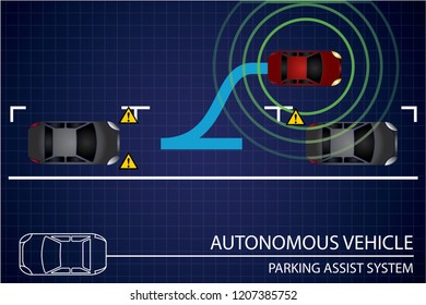 Autonomous vehicle concept. Smart Parking Assist System. Vector Illustration EPS 10.
