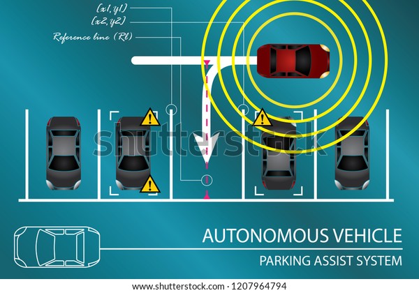 Autonomous vehicle concept. Smart parking assist\
system. Vector illustration EPS\
10