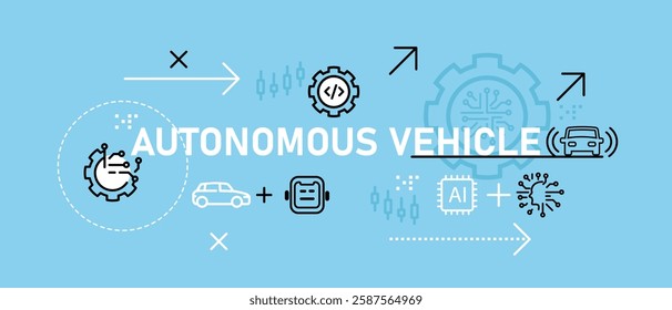 Autonomous vehicle conceptual modern technology electric transportation automotive future smart machine robot system AI artificial intelligence transport safety driving icon design illustration