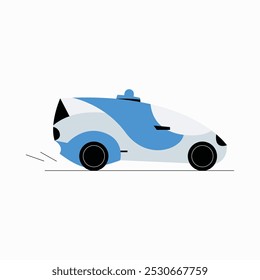 Vehículo autónomo en Ilustración vectorial plana que simboliza la tecnología del futuro, la innovación en el transporte y la movilidad urbana, aislado sobre fondo blanco.