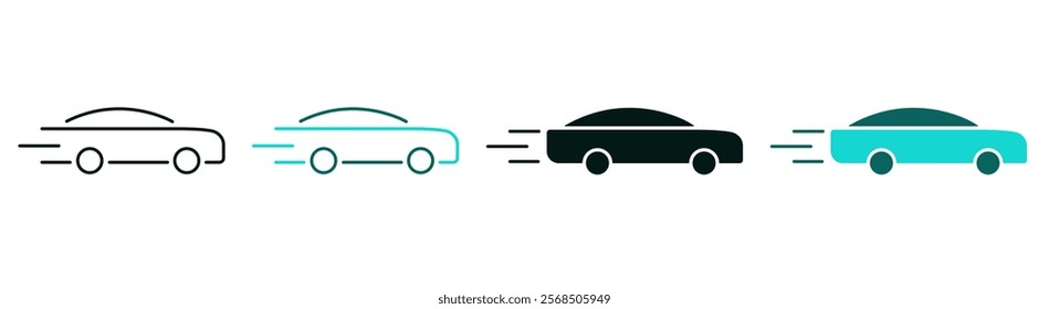 Autonomous vehicle icon set. AI smart car logo for web or mobile. Artificial Intelligence, technology or self driving concept. Automated automobile line, flat and solid symbol. Editable vector stroke.