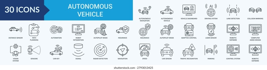 Autonomous Vehicle Icon Set Illustration Vector Outline Style