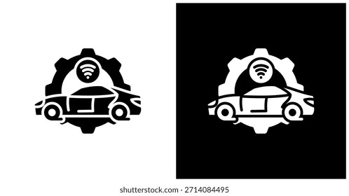 Icono Autónomo Del Vehículo Fijado En Fondo Blanco Y Negro