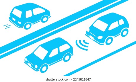 Ilustración autónoma del vehículo. Mantenga la distancia del coche mediante la tecnología de conducción automática.