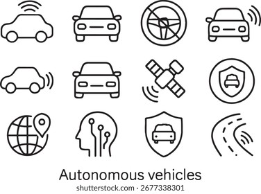 Autonomous Vehicles Icons Set On White Background self-driving car driverless car