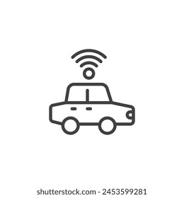 Autonomous Vehicles line icon. Car with wireless signal linear style sign for mobile concept and web design. Self driving vehicle outline vector icon. Symbol, logo illustration. Vector graphics